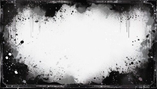 grunge border frame with black ink splatters spray textures and distressed edges ideal for posters backgrounds or vintage designs with a raw textured look