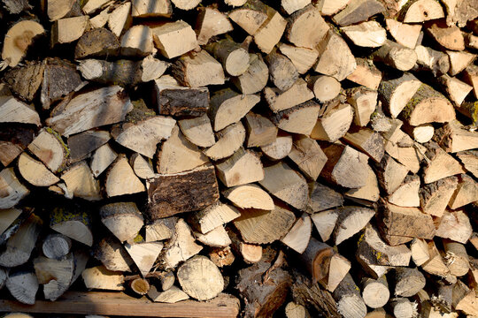 Close-up of a firewood stack of hardwoods.
