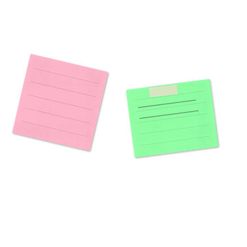 Two colorful sticky notes with grid and plain designs