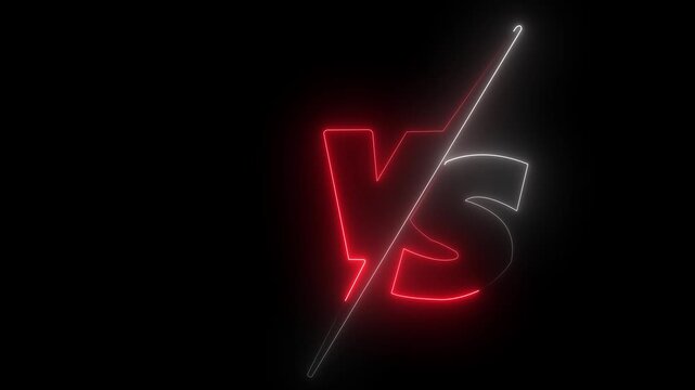 Neon vs versus sign glowing animation, competitive battle background, red and white duel concept