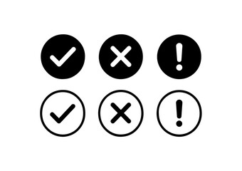 Check mark, cross and exclamation mark icons set for web design and user interface elements. © abuhasnat