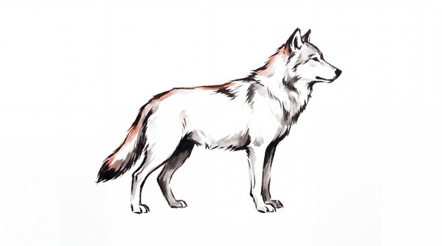 Minimalist Watercolor Illustration of a Gray Wolf