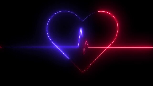 Neon heartbeat ekg line animation, glowing medical pulse rhythm background, abstract cardiology concept for health and wellness projects