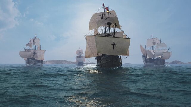 The NAO VICTORIA is the flag ship of the MAGELLAN armada. 
A scientific 3D-reconstruction of a spanish galleon fleet 
in the beginning of the 16th century.sails ahead of a global circumnavigation