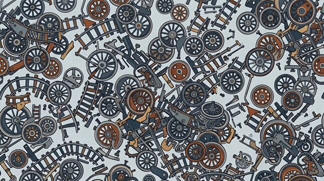 Mechanical pattern of bicycle wheels and gears.