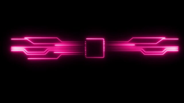 Neon pink digital circuit board animation, futuristic data processing hud glowing