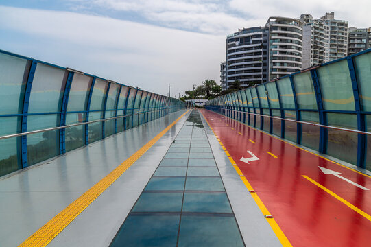 A view across the Peace footbridge in Miraflores, Lima, Peru in the dry season
