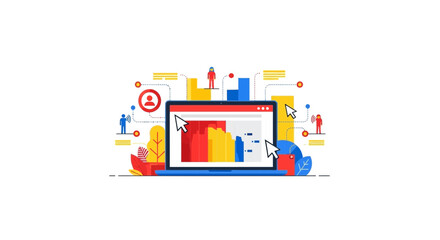 Obraz premium Data Analytics and Digital Marketing Illustration with Laptop and Business Charts