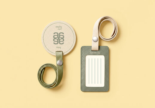 Leather Keychain and Luggage Tag Mockup