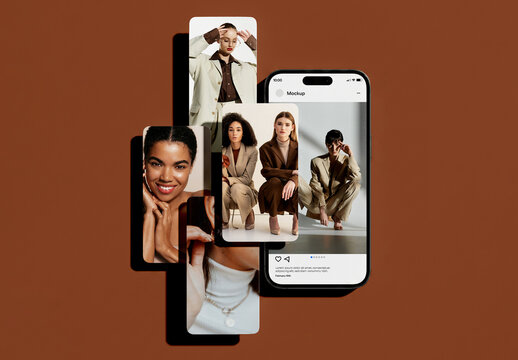 Phone Screen with Photo Cards Social Media Mockup
