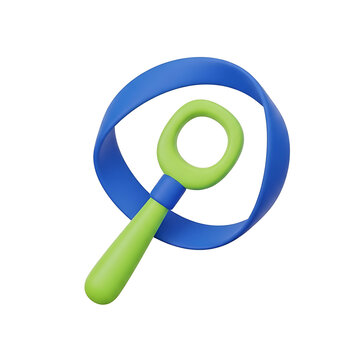 3d magnifying glass icon with a blue circular search loop