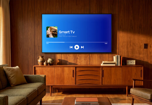 Smart TV Mockup in Living Room