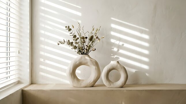 Minimalist wedding decor with white infinity symbol and eucalyptus on windowsill