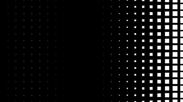 Abstract halftone pattern with black and white square shapes transitioning from small to large sizes in a gradient grid design