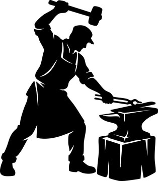 Blacksmith hammering anvil silhouette vector illustration