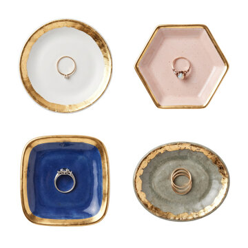 Ceramic jewelry trinket dishes with gold rim mockup
