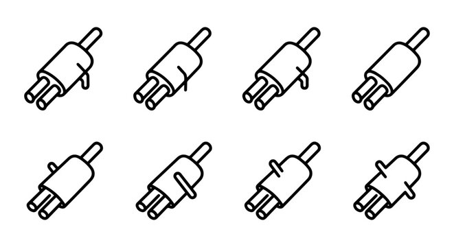 Audio Connector Icons, RCA Plug Symbols, Vintage Audio Jack Graphics, Vector Set