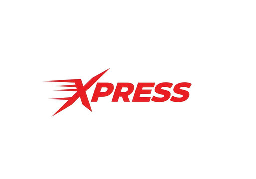 The word express in bold red letters with a stylized red swoosh indicating speed, isolated on a transparent background