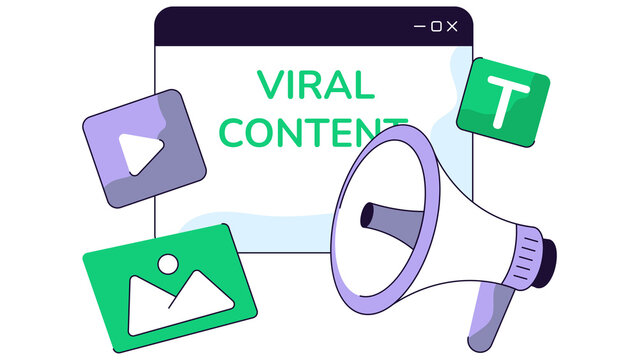 Loudspeaker announcing viral content with media icons on web browser window