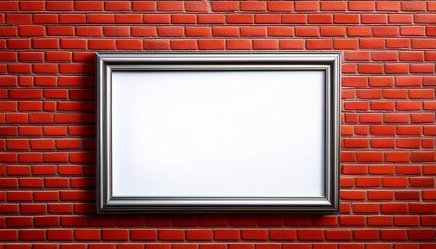 blank picture frame on red brick wall with empty space for artwork or design mockup
