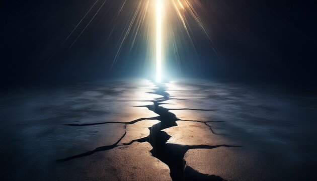 light emerging from crack in concrete floor symbolizing hope and new beginnings