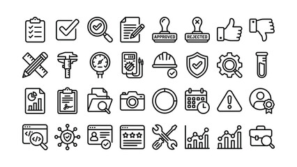 Fototapeta premium Collection of flat line icons representing various business and approval workflow concepts