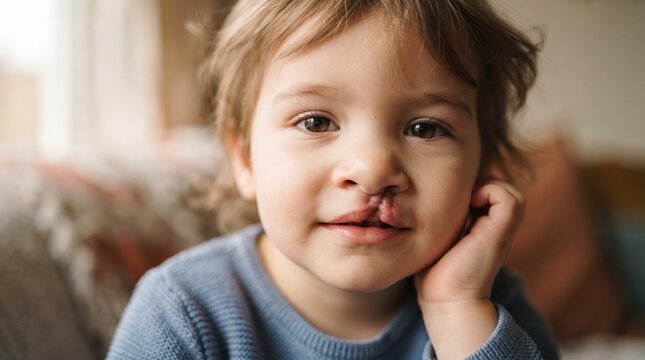 Portrait of a Young Child with Cleft Lip Looking at Camera