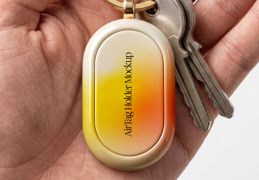 AirTag Holder Keychain in Hand Mockup