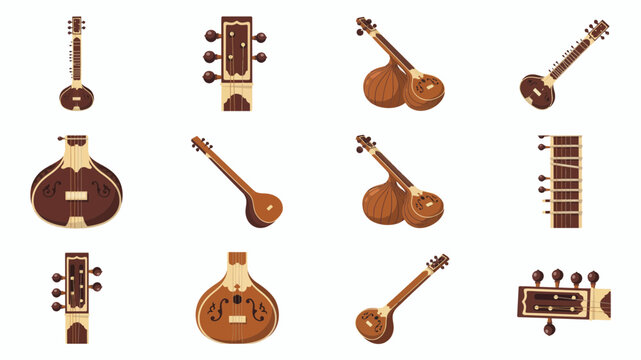 Collection of traditional string musical instruments isolated on transparent background