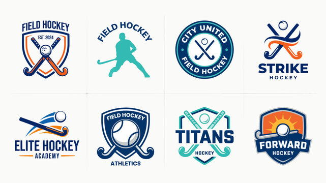 Colorful field hockey team logos with transparent backgrounds for sports branding