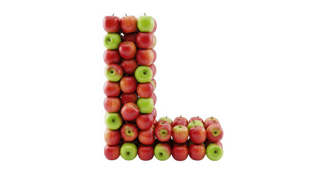 Letter L made of fresh red and green apples isolated on transparent background