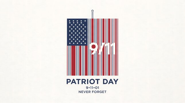 Patriot day commemorative graphic with american flag barcode design and september 11 date, american