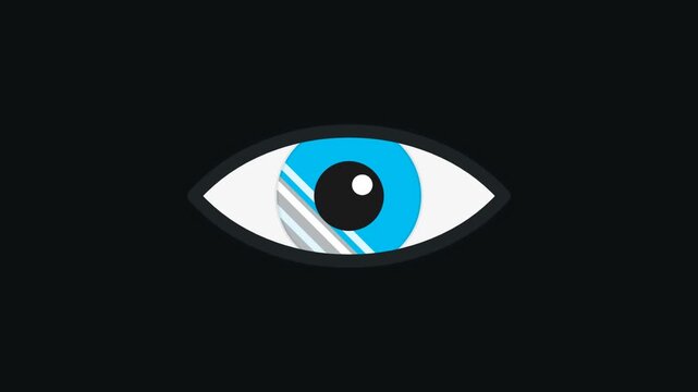 Stylized blue eye icon with dark outline on black background