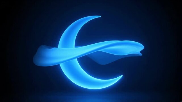Abstract glowing blue stingray shape, ethereal bioluminescent creature, fluid motion in dark space, artistic digital 3d illustration