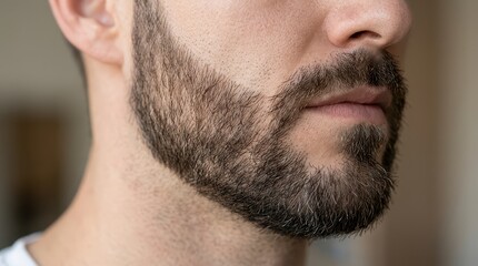 Fototapeta premium Closeup Portrait of a Man with a Well-Groomed Beard Showcasing Facial Hair Detail and Texture