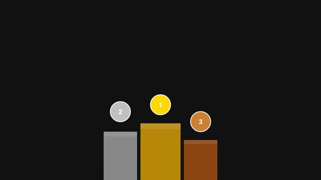 Gold silver and bronze winner podium with numbered circles on a black background