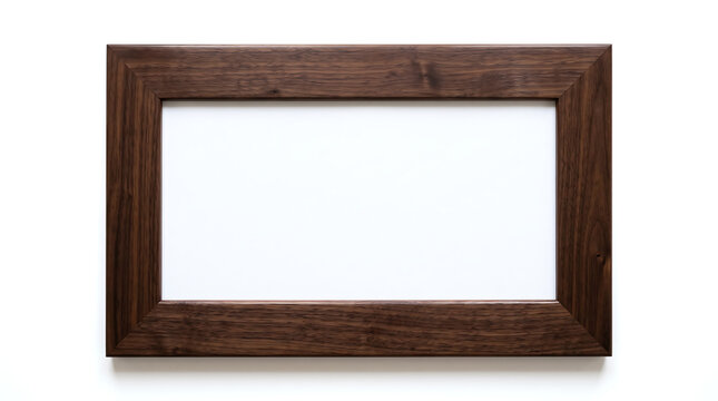 Empty dark brown wooden picture frame with a white mat on a clean white background, ready for a photograph or artwork display.