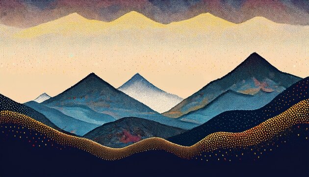 backgrounstippled mountain range with grainy texture in vintage pointillism style mountain landscape background with halftone vintage art image