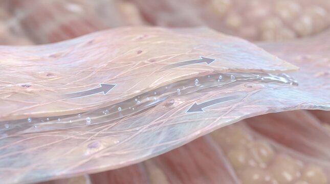 Fascia connective tissue gliding within human anatomy in macro shot for osteopathy marketing