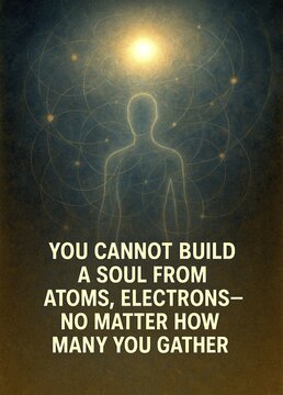 This symbolic artwork declares: You are not just atoms&mdash;because atoms don't seek truth, feel pain, or love, AI generated