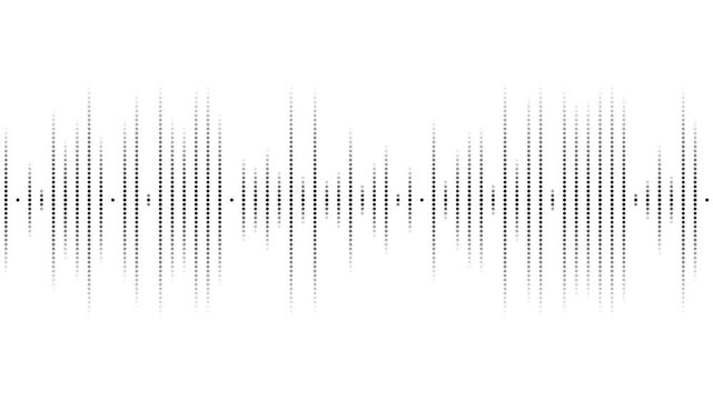 Abstract sound wave pattern made of small black dots on a horizontal line representing digital audio frequency and music signal visualization for modern technology design projects