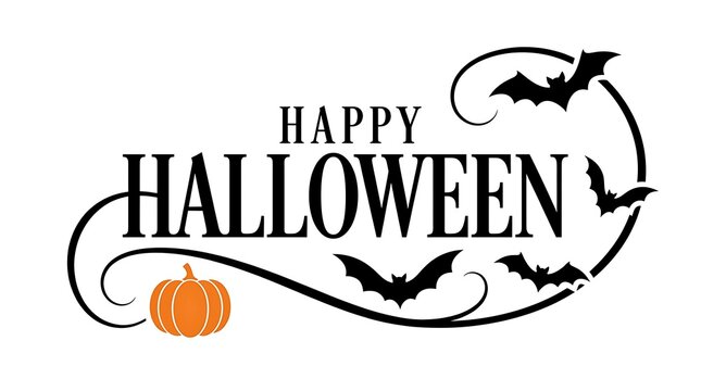 A happy halloween greeting featuring spooky bats and a pumpkin design perfect for autumn celebrations and all kinds of seasonal events