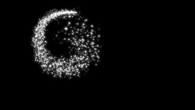 White luxury glitter light circle trail, glowing magic stars blink, fairy golden dust trail. enchanting fantasy glitter doodle star line motion on black screen,4k glitter animation video