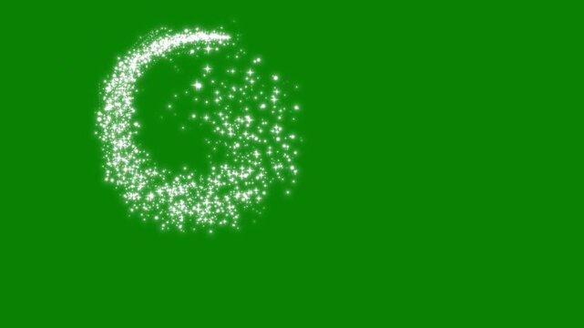 White luxury glitter light circle trail, glowing magic stars blink, fairy golden dust trail. enchanting fantasy glitter doodle star line motion on green screen,4k glitter animation video