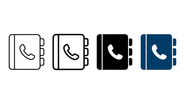 Set of phone book contact icons in different styles, vector illustration isolated on transparent background