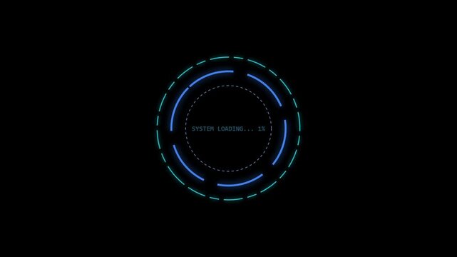 Futuristic HUD loading circle animation with circular interface elements on a black background