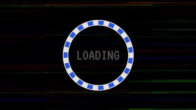 Digital glitch loading screen with circular progress bar