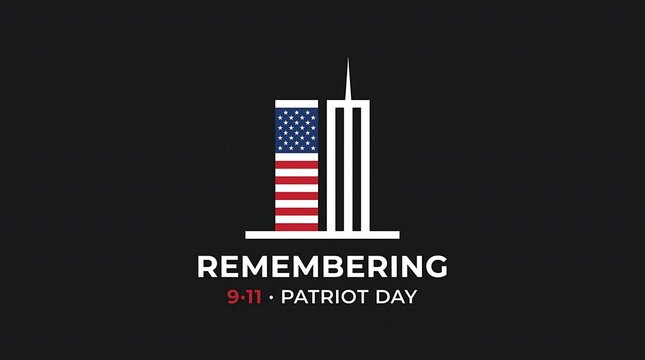 Patriot day remembering with twin towers and american flag overlay, concept for 9 11 anniversary and national day of service.