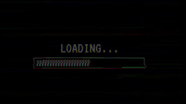 Digital glitch loading screen with framed progress bar
