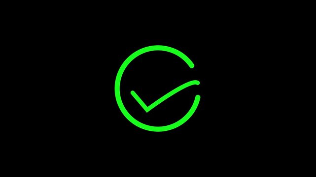 Green checkmark rotates within a circular path on black